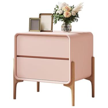 Imagem de SPXMQSS Mesa de cabeceira, mesas de cabeceira quarto com 2 gavetas Solid Wood cómoda grande espaço de armazenamento, fácil de montar para sala de estar quarto rosa 45 x 40 x 50 cm