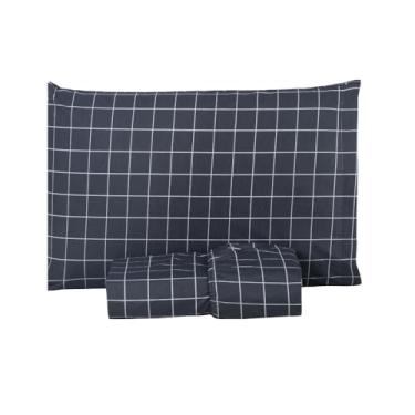 Imagem de Jogo de Cama Solteiro Coleção Grid – Padrão Quadriculado Minimalista – Tecido 200 Fios Misto Algodão Respirável e Resistente (Cinza Escuro)