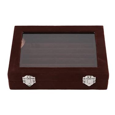 Imagem de Caixa de exibição de joias, organizador de armazenamento de anel de veludo com tampa transparente, 7 espaços, madeira comprimida acrílica para mulheres, presente de dia das mães (Marrom)