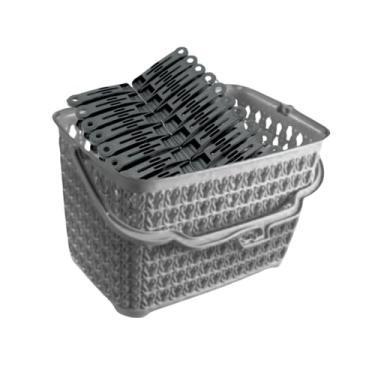 Imagem de Pregador de Roupa, Kit Cesto + 60 Prendedores Roupas Reforçado Cesto Multiuso com Alça, 14x15x25cm(Cesto Cinza)