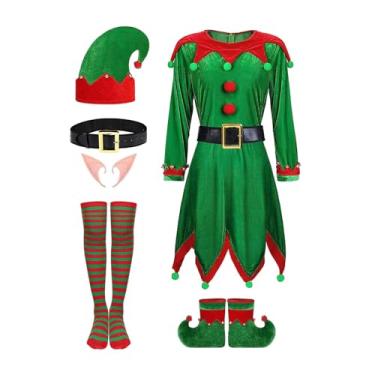 Imagem de simhoa Conjunto de roupas de fantasia de Natal de elfo para cosplay, fantasia de Papai Noel para o Natal, Halloween, festa de feriado e festival, para altura 120cm