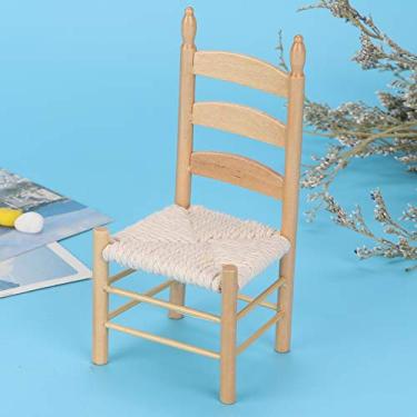 Imagem de Naroote Cadeira de Casa de Bonecas de Madeira Vintage Em Miniatura Habilmente Mobiliada para Decoração de Sala de Estudo de Bonecas 1:12 (Cor Madeira)