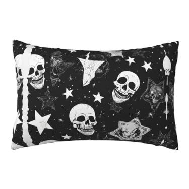 Imagem de Caveira punk branca - fronhas estampadas reversíveis - Design decorativo de dupla face, zíper oculto, poliéster macio para sofá, quarto e carro, tamanho único