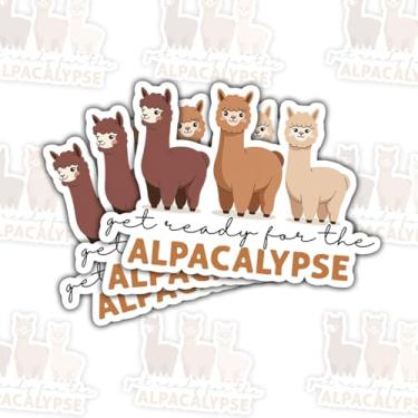 Imagem de 3 peças de adesivos Get Ready for The Alpacalypse, decalques engraçados de vinil com citação de animais fofos para laptop, caderno, garrafa de água, para-choque de carro, presente para adolescentes