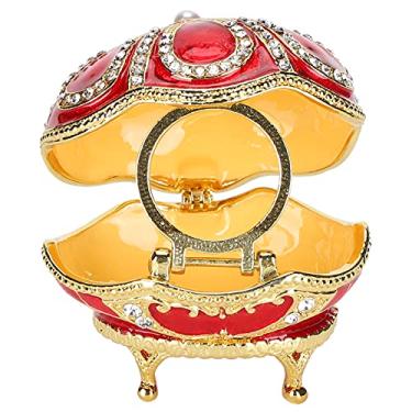 Imagem de Caixa de bugigangas em forma de ovo pintada à mão em liga de zinco mini caixa de armazenamento de joias reclinadas para decoração de casa, presente, coleção de lembranças