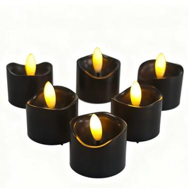 Imagem de CANDLE CHOICE Luzes de chá sem chamas operadas por bateria, pavio preto realista, cintilante, LED cintilante, velas votivas, mesa de festa de casamento, decoração de Halloween, Natal, pilhas, inclusas