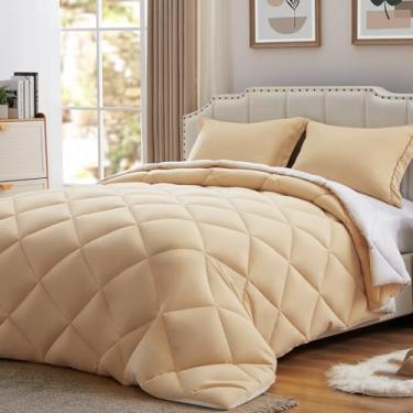 Imagem de NexHome Conjunto de edredom Queen, bege e branco, 3 peças, edredom leve, tamanho queen, reversível, conjunto de cama alternativo, cobertor de cama (203 x 203 cm, edredom e 2 fronhas)