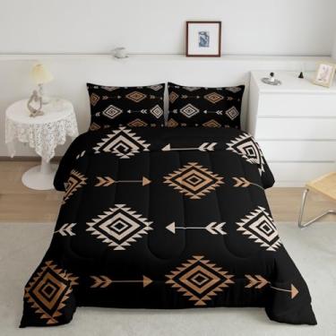Imagem de Feelyou Conjunto de edredom boêmio com edredom boêmio e tribal asteca do sudoeste, marrom e preto, boêmio