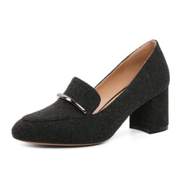 Imagem de Eldof Sapatos femininos salto bloco bico redondo sem cadarço salto grosso sapato social feminino 2,5 polegadas, Cinza escuro, 38