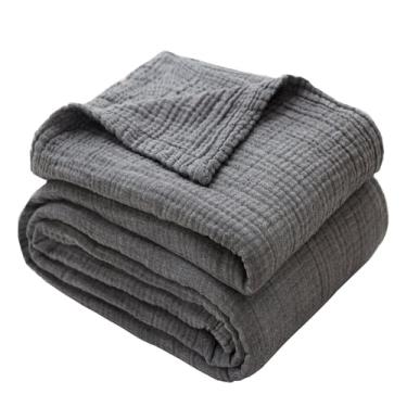 Imagem de Cobertor Boho, 100% algodão, ultramacio, luxuoso, colcha rústica, musselina respirável e macia, tudo para sofá cadeira 152 × 203 cm (cobertor cinza, 152 x 203 cm)