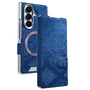 Imagem de LTLMYDAM Capa magnética para Samsung Galaxy Z Fold 7, capa protetora de tela flip de couro com tudo incluído, capa carteira à prova de choque, azul, dobrável 7