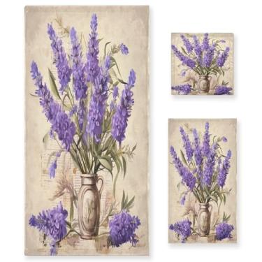 Imagem de xigua Conjunto de toalhas de banheiro lavanda absorvente macio 3 peças toalha de banho toalha de mão toalhas decorativas para banheiro, academia, hotel, praia, piscina
