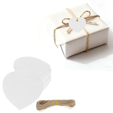 Imagem de 101 etiquetas de presente de coração kraft, papel em forma de dia dos namorados para artesanato DIY, etiquetas de embrulho de presente com cordão