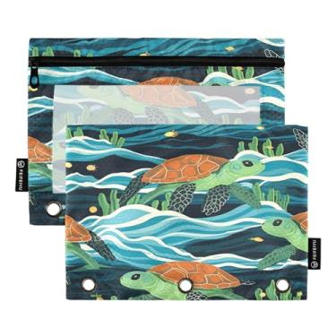Imagem de Wassud Pastas de fichário Ocean Turtle pacote com 2 pastas de bolso com 3 furos, organizador de fichários para casa, escritório