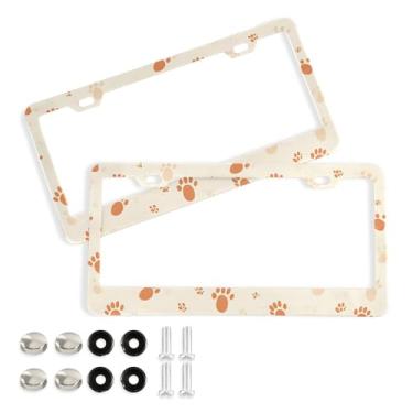 Imagem de CEBUGI Pacote com 2 molduras de placa de carro de alumínio capas de moldura de placa de carro com 2 furos pegadas de animais acessórios automotivos para placas dianteiras e traseiras orifício elíptico