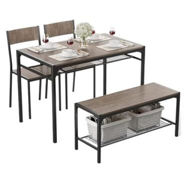 Imagem de conjunto de jantar Mesa de cozinha 2 cadeiras para 4 bancos Conjunto mesa jantar peças para apartamento com espaço pequeno(Gray)