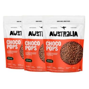 Imagem de ChocoPops Australia Chocolate | Cereal Matinal Sem Adição de Açucar, Sem Glúten, Sem Lactose, Vegano | 100% Natural | Alto em Fibras | 200g-Kit com 03 unidades-Hart's Natural