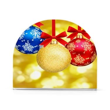 Imagem de Qilmy Porta-guardanapos de acrílico com bola de Natal lindamente colorida, porta-guardanapos para mesas cozinha restaurante decoração de casa, suporte decorativo moderno para guardanapos de coquetel
