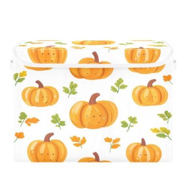 Imagem de CEBUGI Caixotes de armazenamento com tampas caixa de armazenamento de tecido dobrável Abóboras Cubo de folha caixas organizadoras para armário de casa prateleiras de quarto 16,5 x 12,6 x 11,8