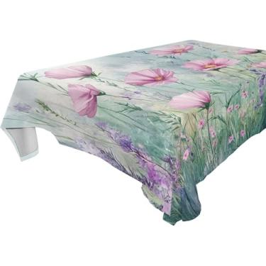 Imagem de Burbuja Toalha de mesa aquarela flores silvestres no prado (3) toalha de mesa quadrada anti-rugas para decoração de jantar, cozinha, festa, 152 x 152 cm