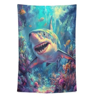 Imagem de STAYTOP Tapeçaria de parede de tubarão feroz para decoração de casa, decoração de dormitório, sala de estar, quarto, tapete de parede (60 × 51 pol.)