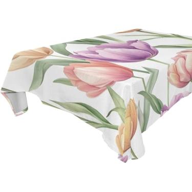 Imagem de Burbuja Toalha de mesa de flores de tulipa, toalha de mesa quadrada anti-rugas grossa para decoração de jantar, cozinha, festa, 137 x 137 cm