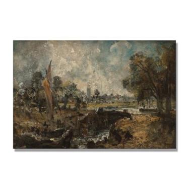 Imagem de NHLDZYH Impressão em tela estilo John Constable, (sem título 51), painel de tela de paisagem romântica, decoração de parede com tema de natureza para quarto ou escritório. 40 x 60 cm. Somente tela