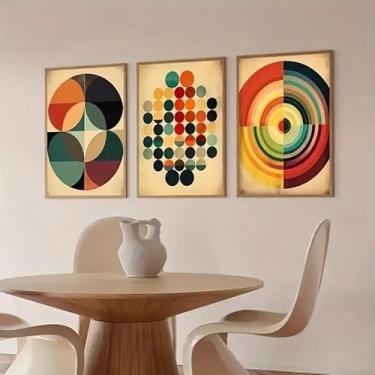 Imagem de 3 peças de arte geométrica colorida acima da cama 20 x 30 cm presente de arte de parede para casa moderna, escritório, sala de estar, decoração de quarto, pôster de tela sem moldura, presente de arte