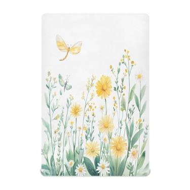 Imagem de STAYTOP Lençóis de berço de flores silvestres e borboletas para meninos e meninas, lençol com elástico para berço padrão e colchão infantil, de microfibra supermacia, 99 × 69 × 5 cm