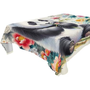 Imagem de Burbuja Toalha de mesa de panda aquarela, toalha de mesa quadrada, anti-rugas, grossa para decoração de jantar, cozinha, festa, 137 x 137 cm