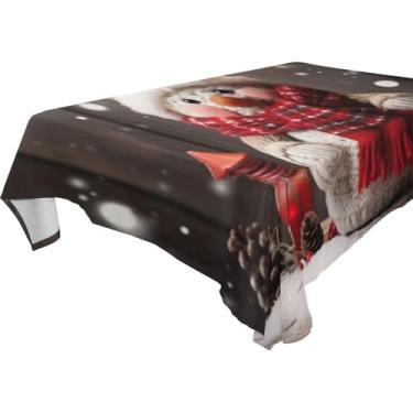 Imagem de YETTASBIN Toalha de mesa quadrada de boneco de neve de Natal, à prova d'água, resistente a rugas, lavável para piquenique, jantar, férias, cozinha, festa, decoração, 137 x 137 cm