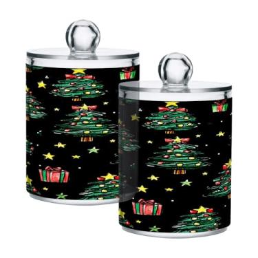 Imagem de CEBUGI Dispensador de suporte Qtip para cotonetes, bolas, almofadas de fio dental palitos de árvore de Natal frasco de boticário de plástico transparente com tampa acessórios essenciais de banheiro