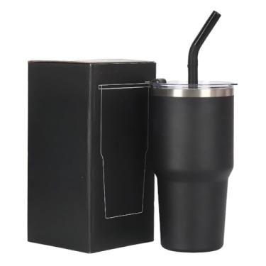 Imagem de Copo Térmico Inox Portátil Inoxidável com Tampa e Canudo(Preto-600ml(Sem alça))