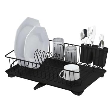 Imagem de Escorredor de Louça Porta Talheres Prato Copos Com Bandeja Preto Fosco Cozinha - 1547PT Future