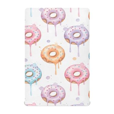 Imagem de Burbuja Lençol de berço com pingos de donut para meninos e meninas, lençol com elástico 71 x 132 cm para colchões de berço padrão e infantil, macio e respirável