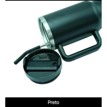 Imagem de Térmico Copo Inox Alça Flip Straw com canudo de Metal 1200ml(Preto)