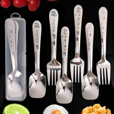 Imagem de 2 peças de garfo de colher de aço inoxidável com caixa de armazenamento, conjunto de garfo fofo de desenho animado, utensílios de mesa (2 peças de coelho)