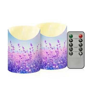 Imagem de Wassud Pacote com 2 velas Violet Dream sem chama com controle remoto, velas realistas cintilantes com temporizador, velas decorativas para Natal, casamento, festa, decoração de casa pequena