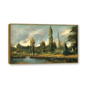 Imagem de NHLDZYH Moldura de Teca. John Constable, quadro de tela de romance inglês, paisagem atmosférica, arte de parede com moldura para biblioteca ou sala. (Paisagem 79). 70x119cm