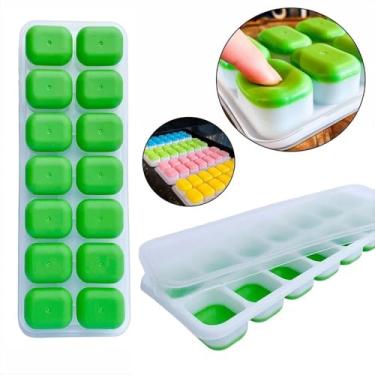 Imagem de Forma de Gelo Silicone Fundo Flexível Multiuso Desenforme Fácil - 14 Cubos Tampa Livre BPA, Ideal Papinha Frutas Gelo