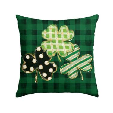 Imagem de AVOIN colorlife Capa de almofada verde trevo de dia de São Patrício, 45,7 x 45,7 cm, cinza, buffalo, xadrez, trevo, decoração para sofá