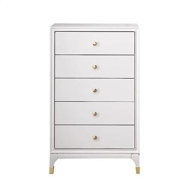 Imagem de Cômodas Cômoda de madeira maciça com 5 gavetas Sala estar Armário armazenamento alta Quarto moderna branca alça metal