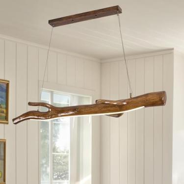 Imagem de Luminária pendente LED linear para ilha de cozinha, estilo rústico, para sala de jantar, com intensidade regulável, lustre de estilo industrial, ideal para lofts, cafés, salas de estar e esc