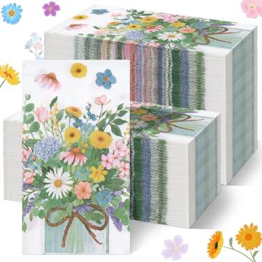 Imagem de Epakh 200 peças de toalhas de convidadas de papel a granel guardanapo floral 2 camadas aquarela flores silvestres guardanapos de jantar vintage primavera decorativas toalhas de mão botânicas para casa