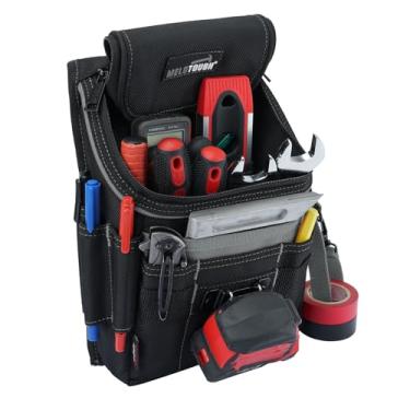 Imagem de MELOTOUGH Bolsa de ferramentas média com zíper com clipe de cinto, bolsa utilitária resistente com zíper de 16 bolsos para eletricistas | Clipe de fita métrica e fita elétrica para carpinteiros