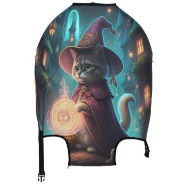 Imagem de Joisal Capas de mala para protetor de bagagem, gato fofo, bruxo, noite, brilhante, antiarranhões, identificadores essenciais para férias, Lindo gato mágico noturno brilhante, M, Fits 22-24 Inch Case