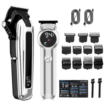 Imagem de Dioche Conjunto de Máquina de Cortar Cabelo Elétrica Profissional para Homens, Aparador de Cabelo Recarregável Usb Com Display Lcd, Kit de Corte de Ajustável de 5 Velocidades (SILVER)