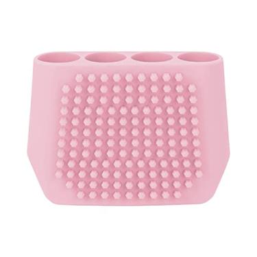 Imagem de Luva de massagem de silicone dupla face, esfregão de banho e massageador de couro cabeludo rosa escova de esfoliação corporal suave para uso diário