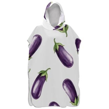 Imagem de Joisal Poncho de surf para adultos trocador com capuz toalha de natação leve roxo berinjela branca ponchos de praia para homens