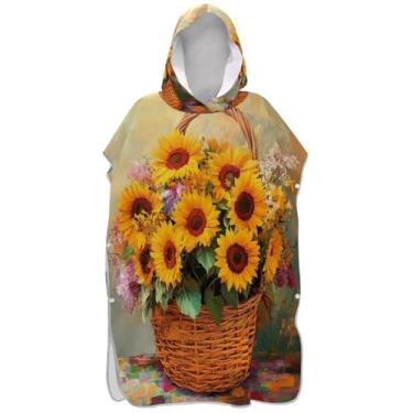 Imagem de Joisal Roupão absorvente para adultos poncho de surfe praia banho com capuz toalhas vintage girassol homens mulheres poncho com capuz